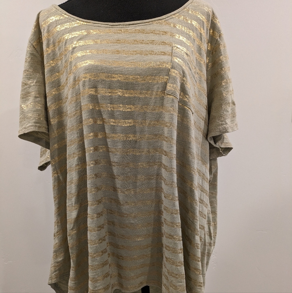 Lane Bryant Green & Gold Striped Blouse